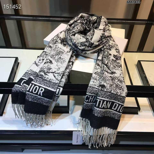 Monochrome Toile Luxe Fringe Scarf