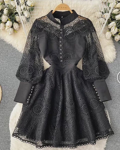 Elegant Lace A - Line Puff Sleeve Dress