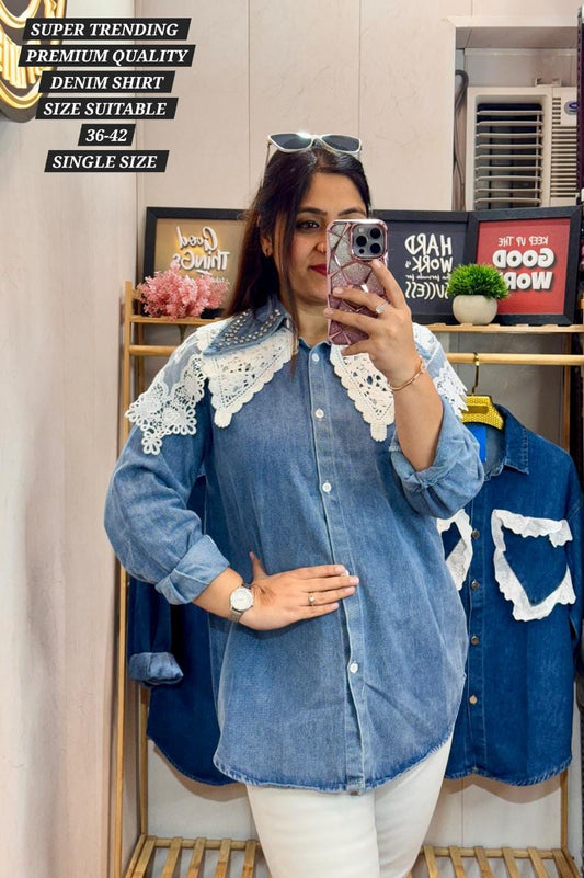 Designer Lace Denim shirt