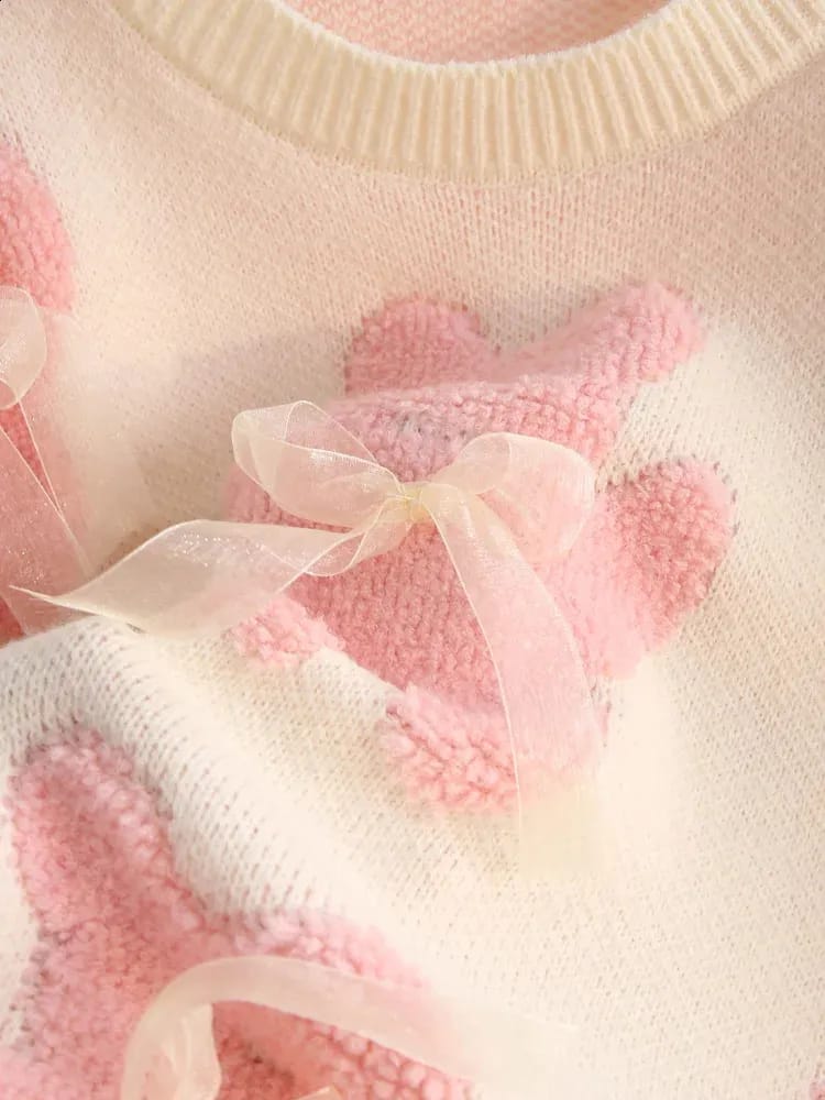 Pink bear and bow knitted sweater