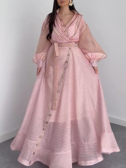 Rosé Whisper Belted Maxi Dress