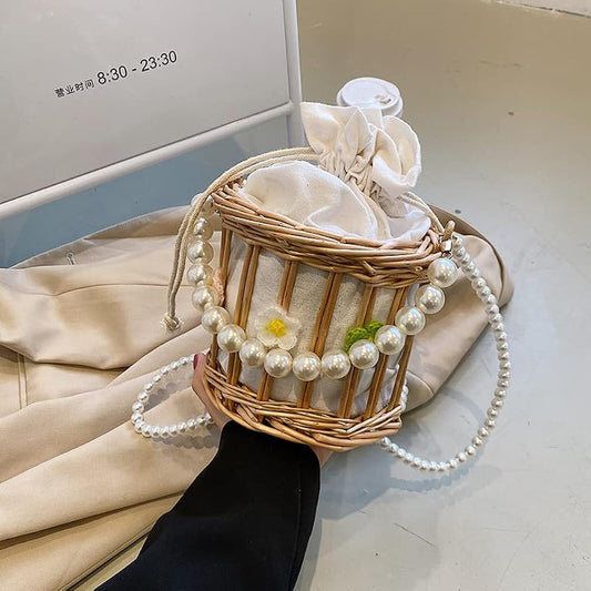 Pearl chain Summer Straw shoulder Bag