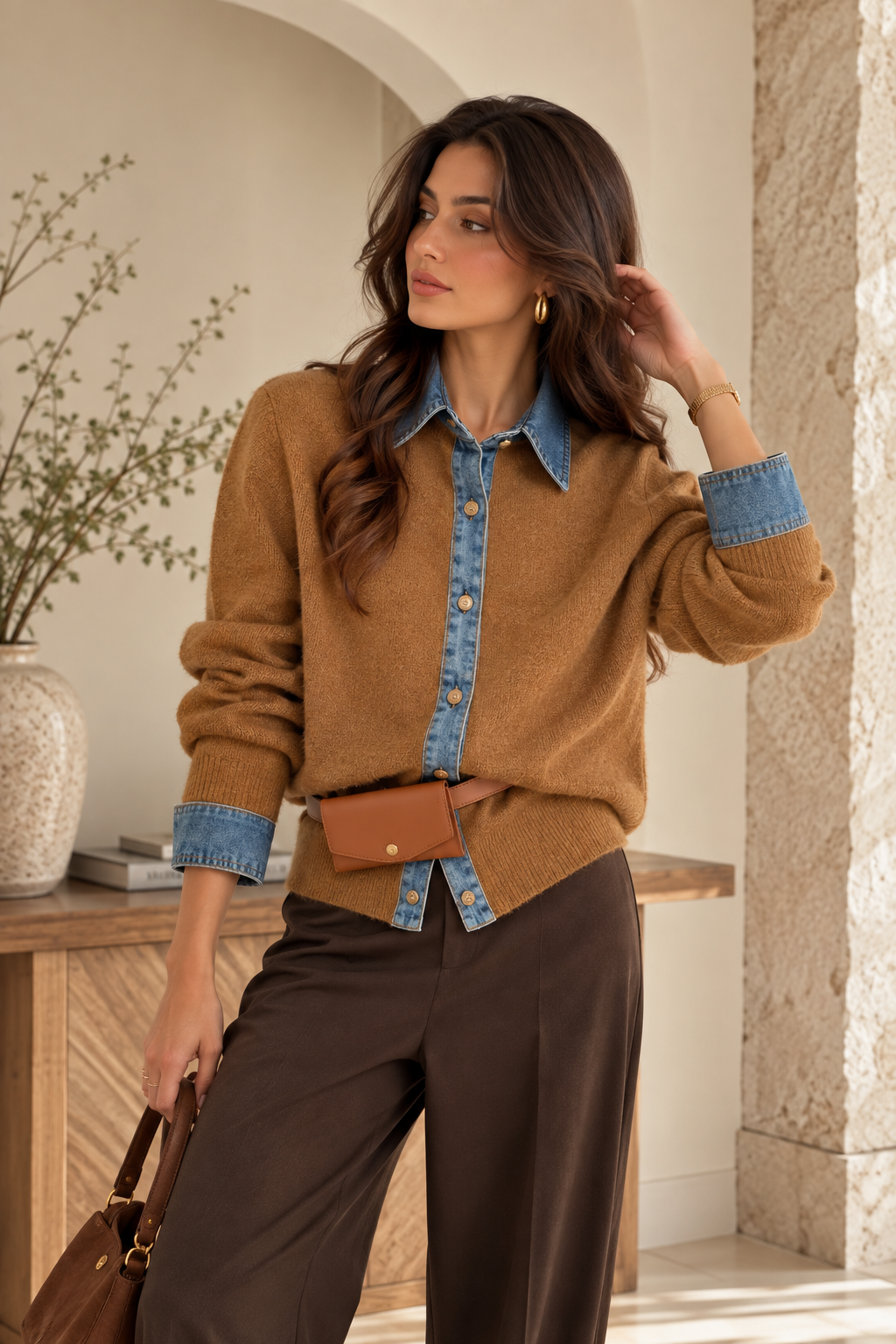Elan Denim Collar Knit Shirt