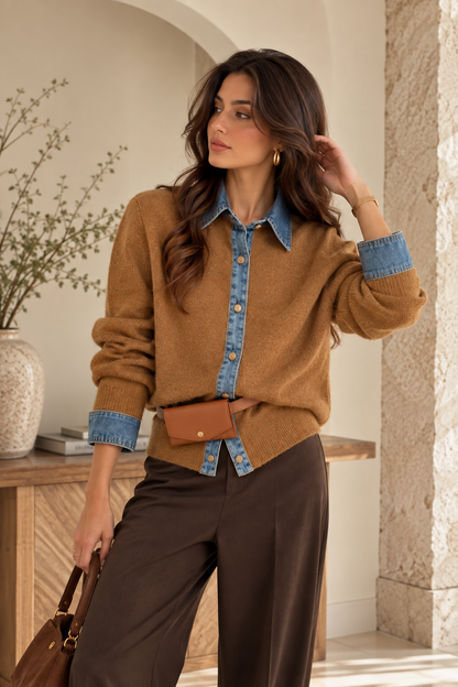 Elan Denim Collar Knit Shirt