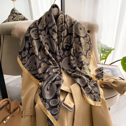 Black & Gold Designer Printed Silk Scarf