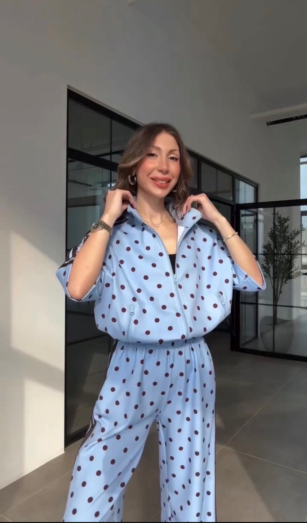 Polka Dot Zip-Up Co-Ord Lounge Set