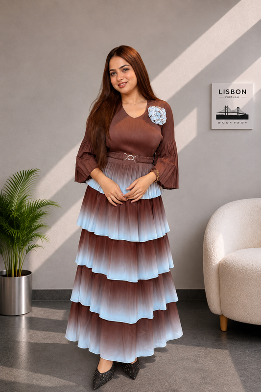 Ombre Grace Pleated Maxi Dress