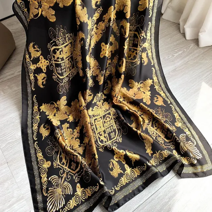 Black Gold Phoenix Printed Silk Scarf