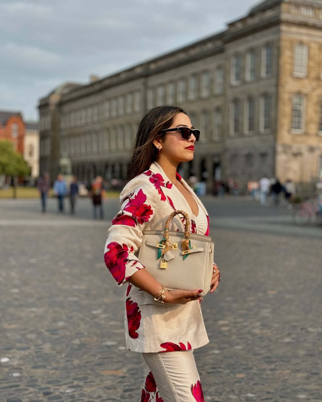 Satin Floral Print Blazer Set