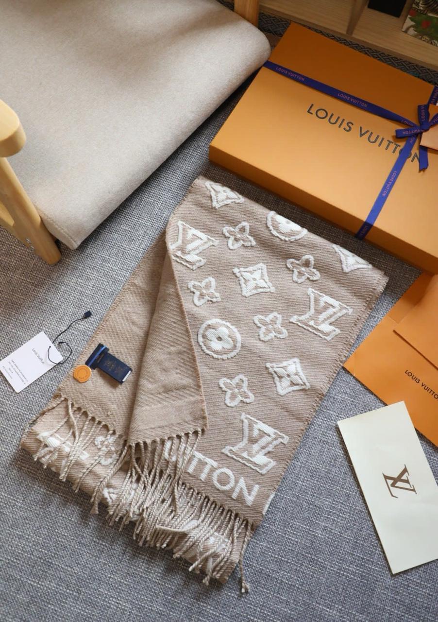 Monogram Luxe Winter Scarf - Beige Cream