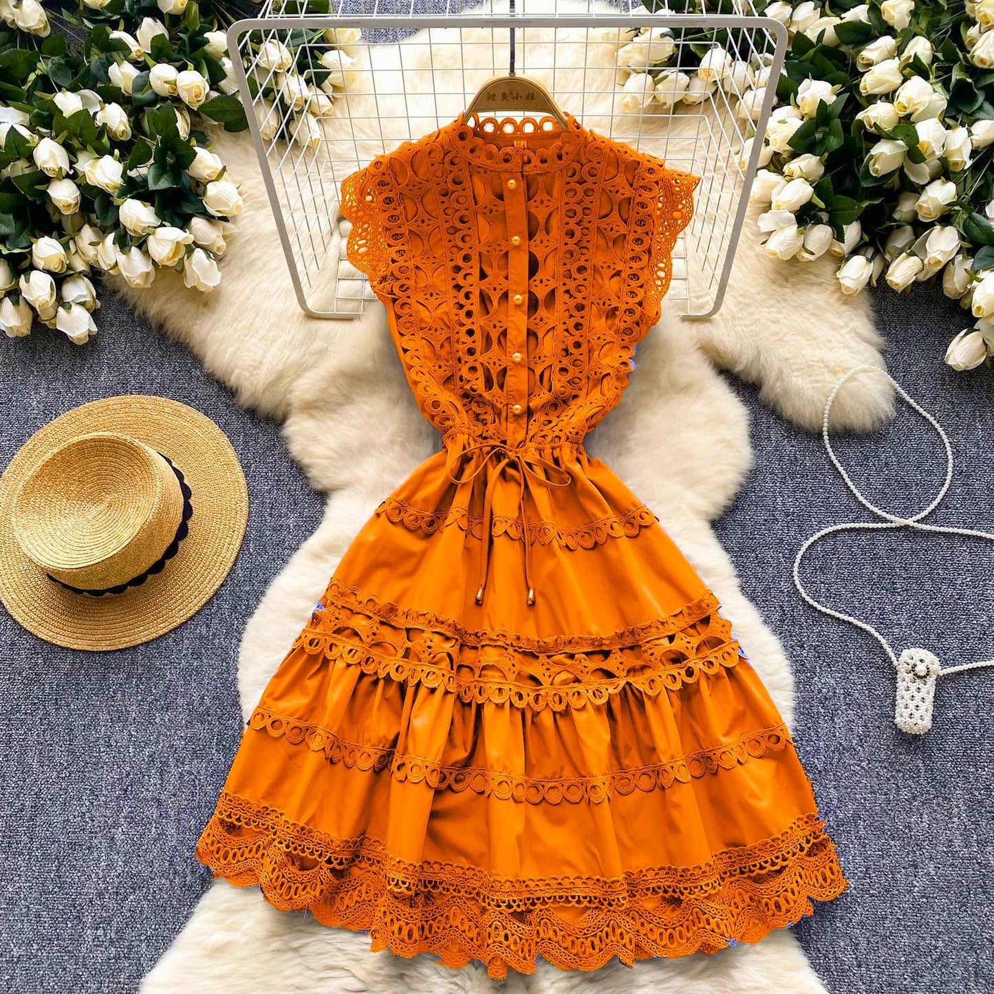 Elegant Lace Trimmed Hot Summer Dress