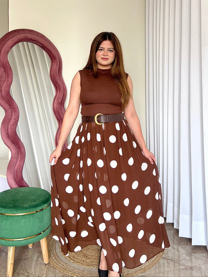 Polka Dot Belted Maxi Dress