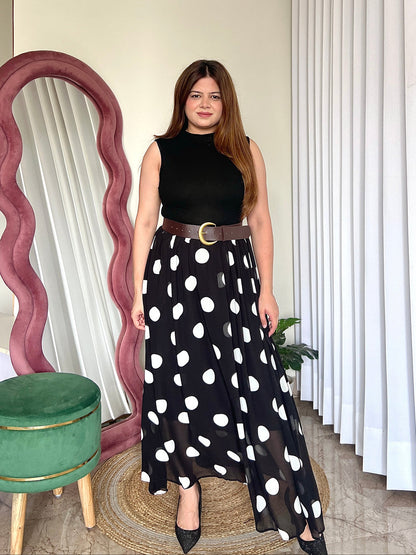 Polka Dot Belted Maxi Dress
