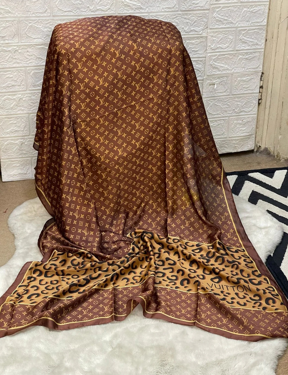 Mocha Luxe Monogram Silk Shawl