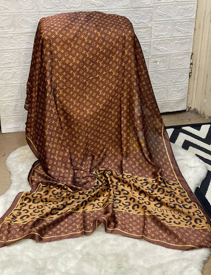 Mocha Luxe Monogram Silk Shawl