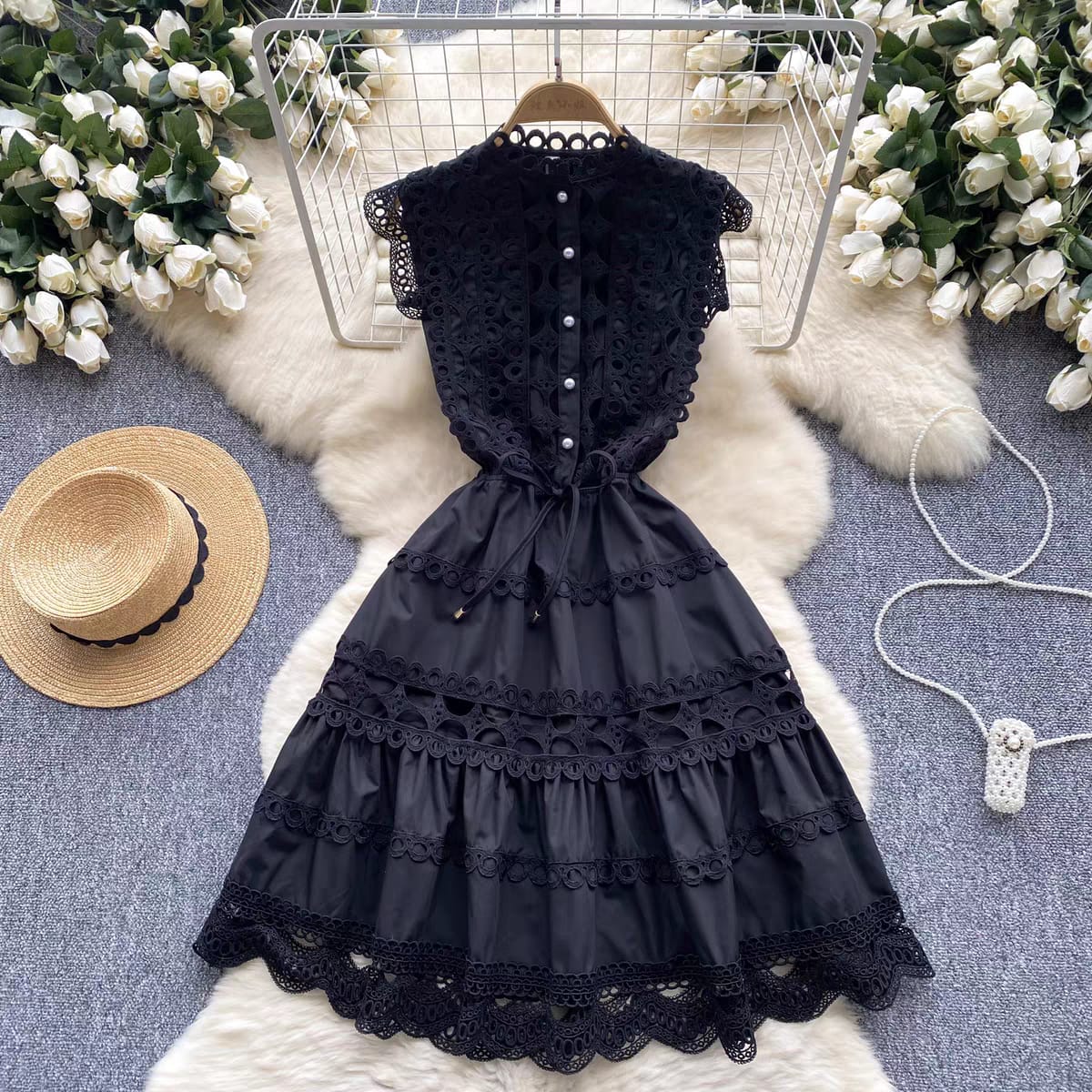 Elegant Lace Trimmed Hot Summer Dress