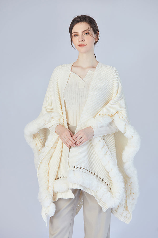 Ivory Whisper Faux Fur Knit Shawl