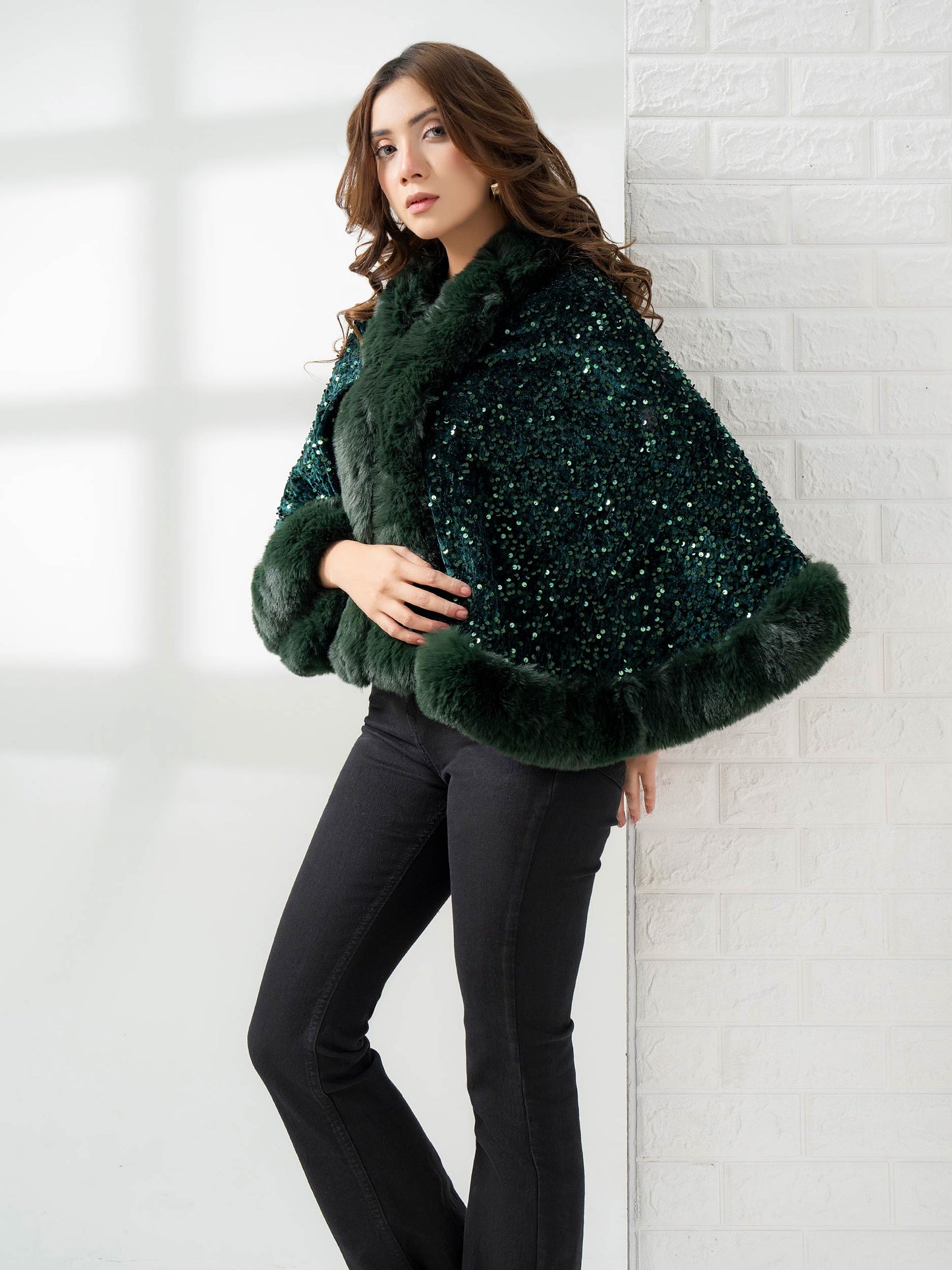 Sequin Cape Shawl - Green