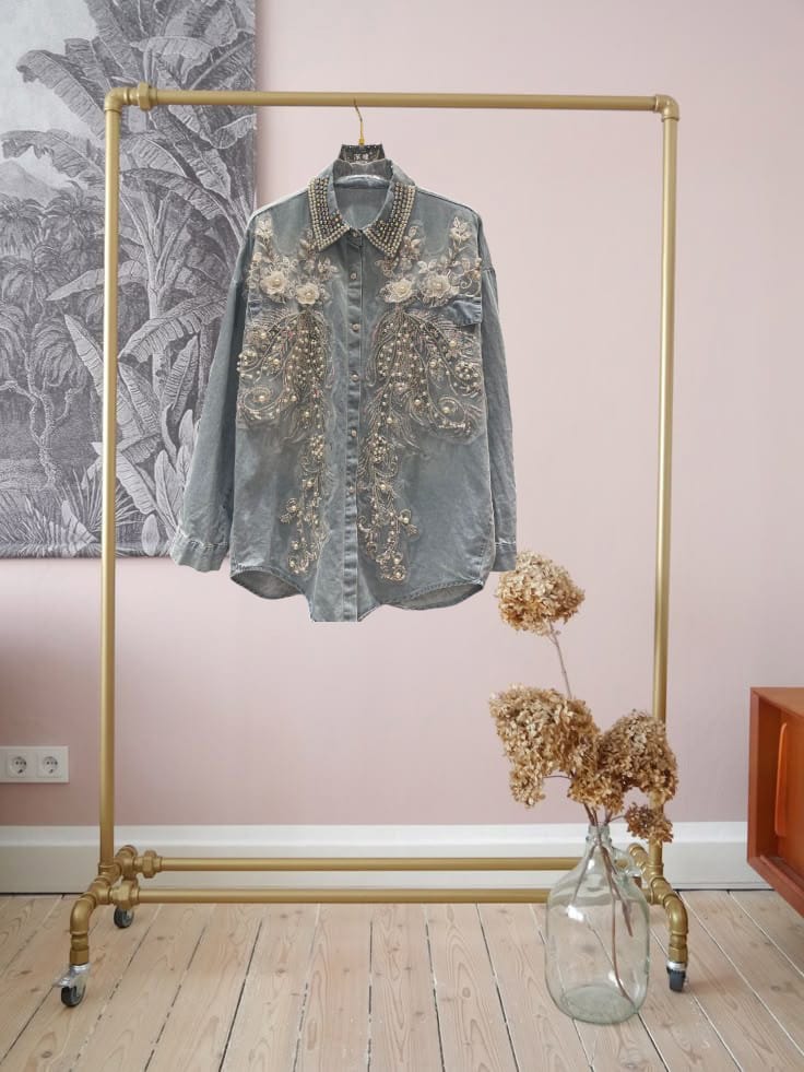 Blussa Floral Korean Denim Shirt