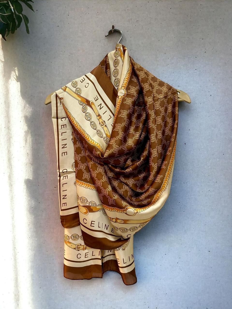 Luxury Brand Celine Bronze Print Silk Scarf