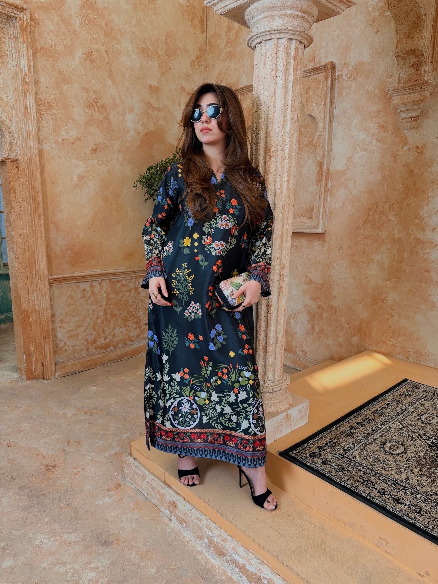 Noir Jardin Luxe Printed Kaftan Set