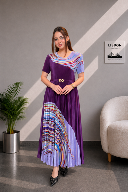 Aura Pleated Colorblock Pleated Maxi Dress
