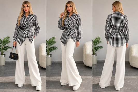 Women's Wrap Belted Gingham Shirt