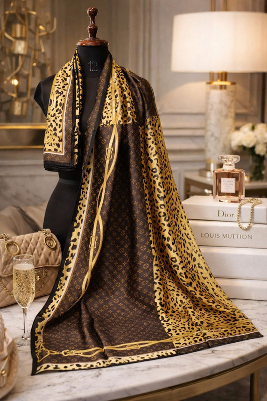 Leopard Royale Monogram Silk Shawl
