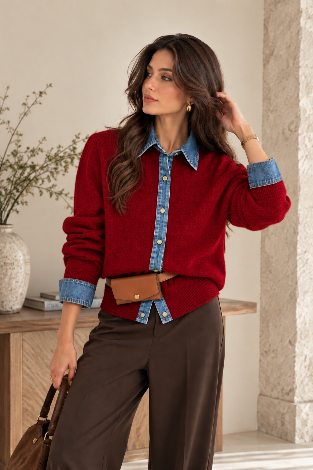 Elan Denim Collar Knit Shirt