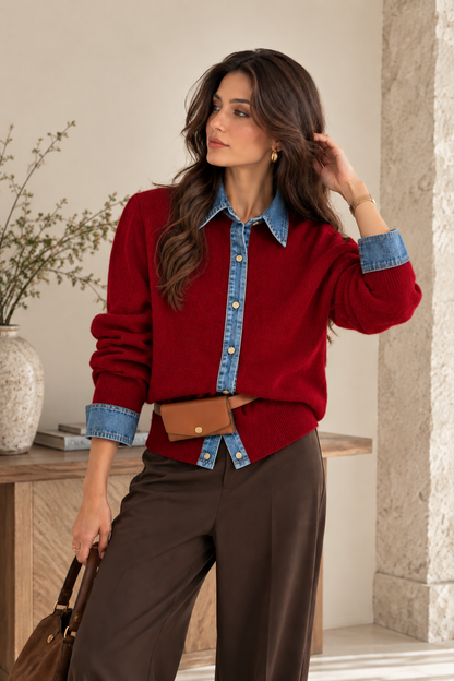 Elan Denim Collar Knit Shirt