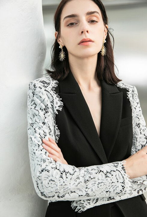 Maira Lace Panel Blazer Set