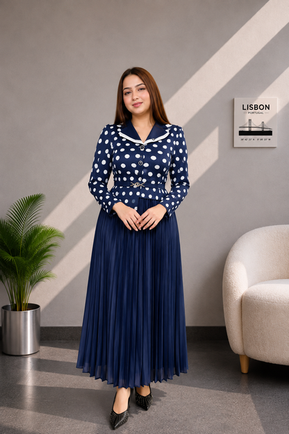 Monroe Polka Pleated Maxi Dress