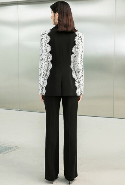 Maira Lace Panel Blazer Set