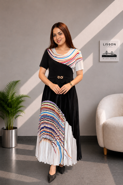 Aura Pleated Colorblock Pleated Maxi Dress