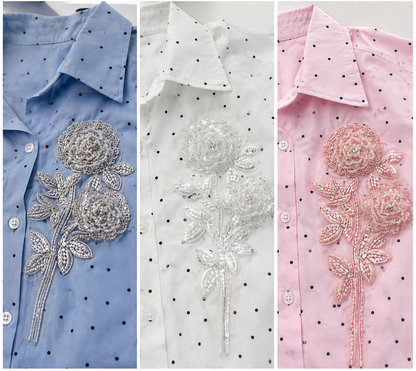 Luna Bloom Embellished Polka Shirt