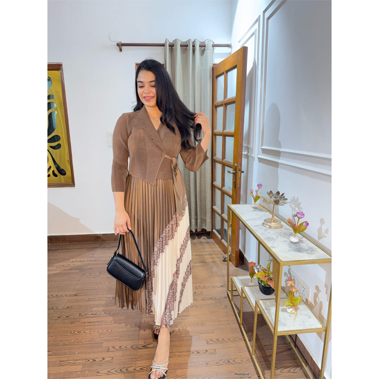 Rose Pleated Elegance Dress