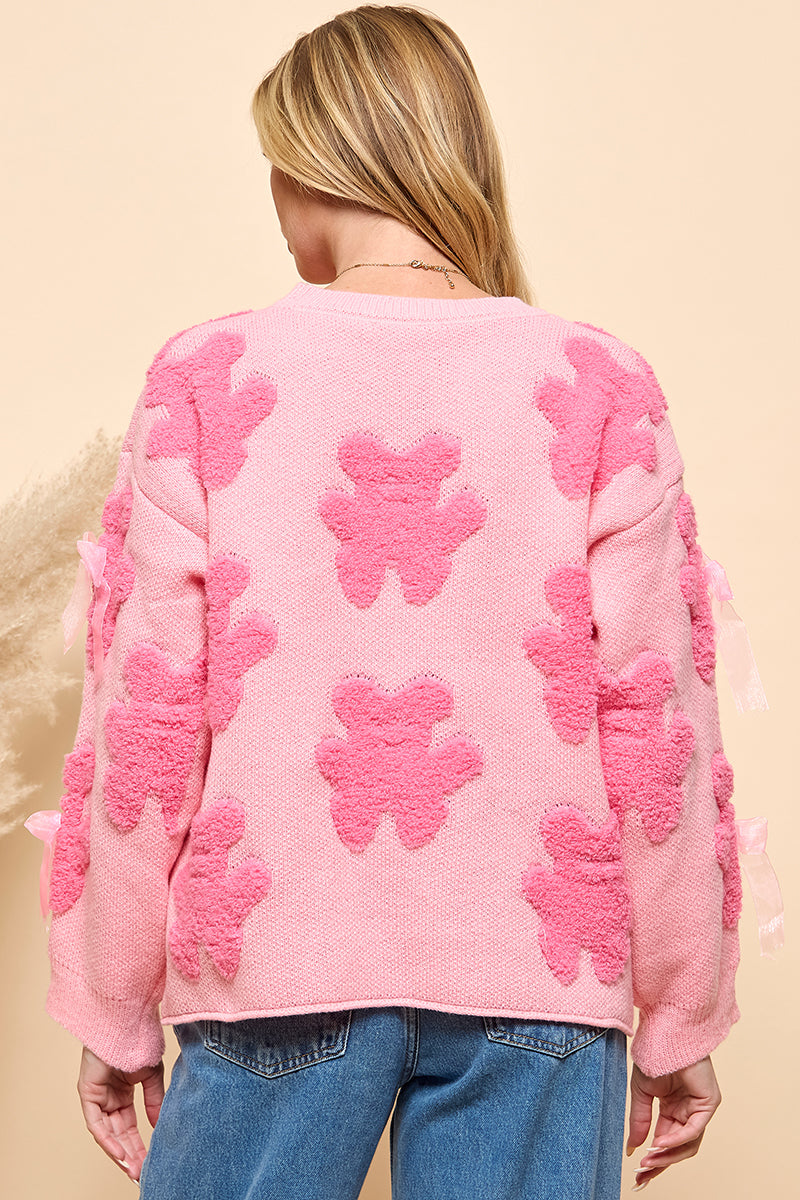 Pink bear and bow knitted sweater