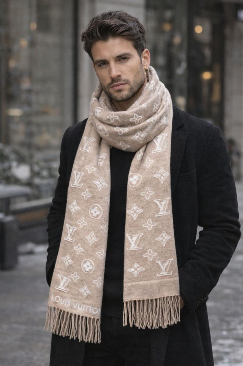 Monogram Luxe Winter Scarf - Beige Cream