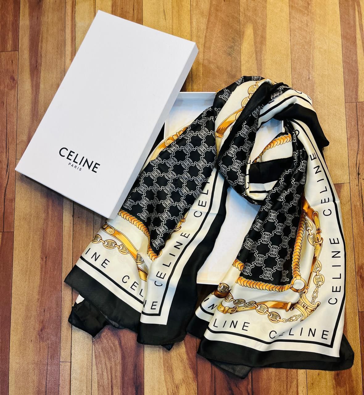 Luxury Brand Celine Black Print Silk Scarf