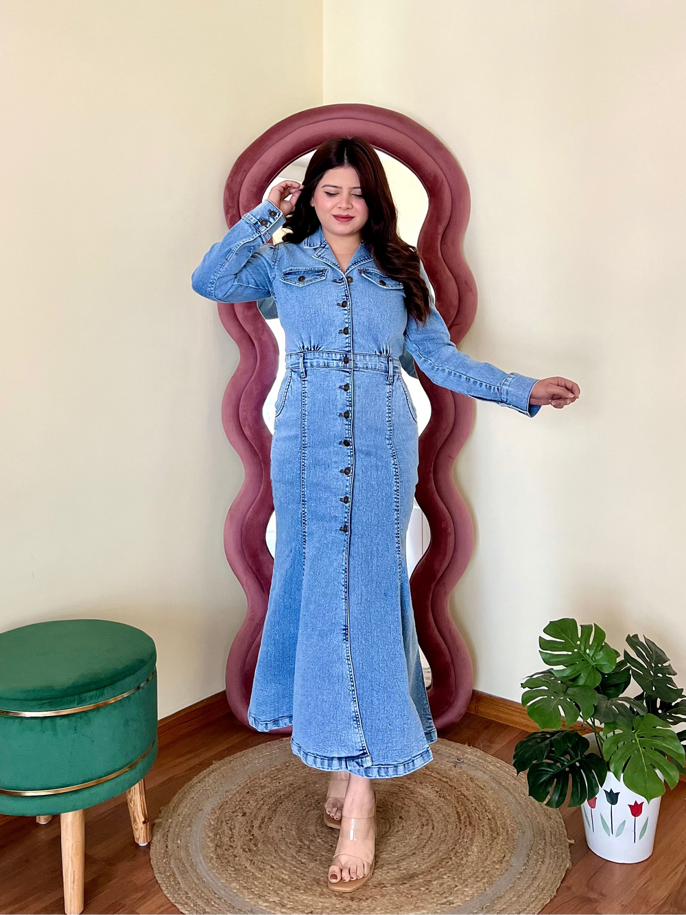 Azure Grace Denim Maxi Dress