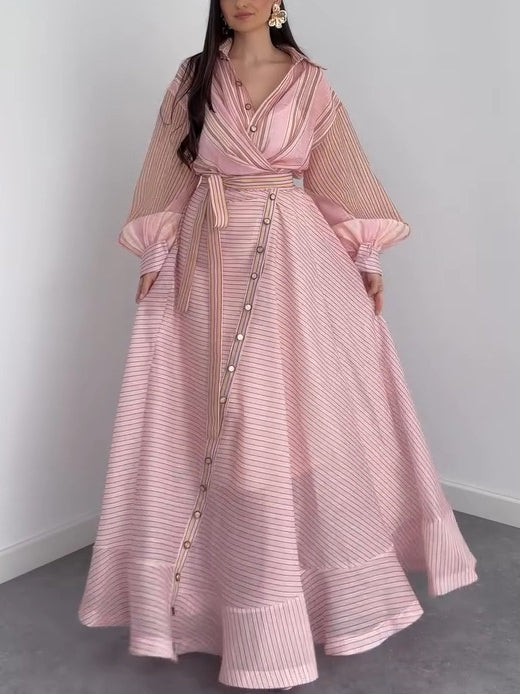 Rosé Whisper Belted Maxi Dress
