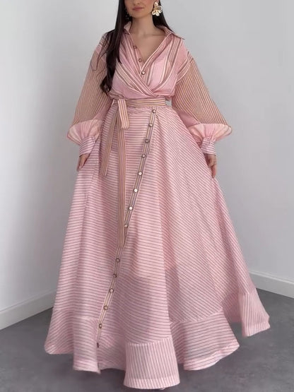Rosé Whisper Belted Maxi Dress