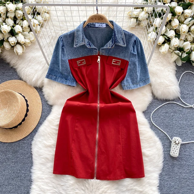 Korean Demy Half Denim Dress Sanaff Korean Demy Half Denim Dress Sanaff