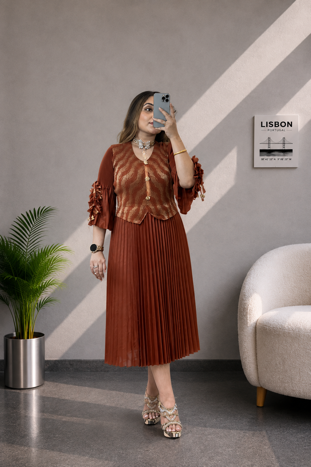 Rust Luxe Pleated Co Ord