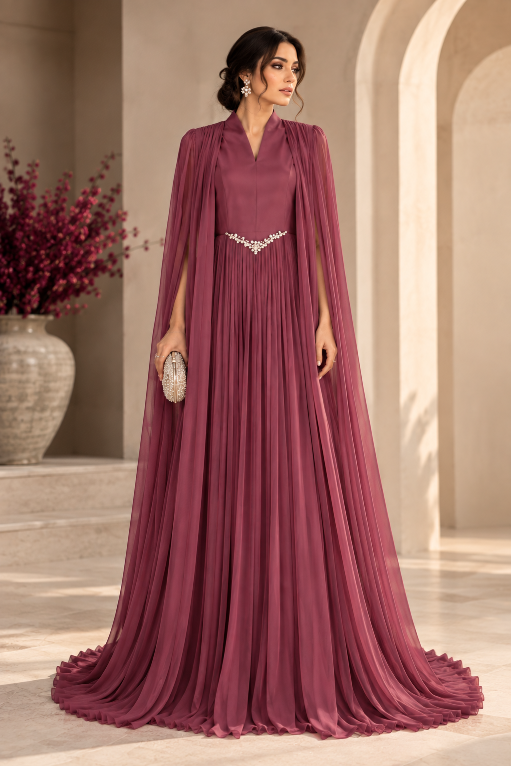 Crimson Royale Cape Gown