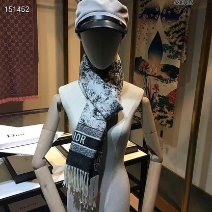 Monochrome Toile Luxe Fringe Scarf