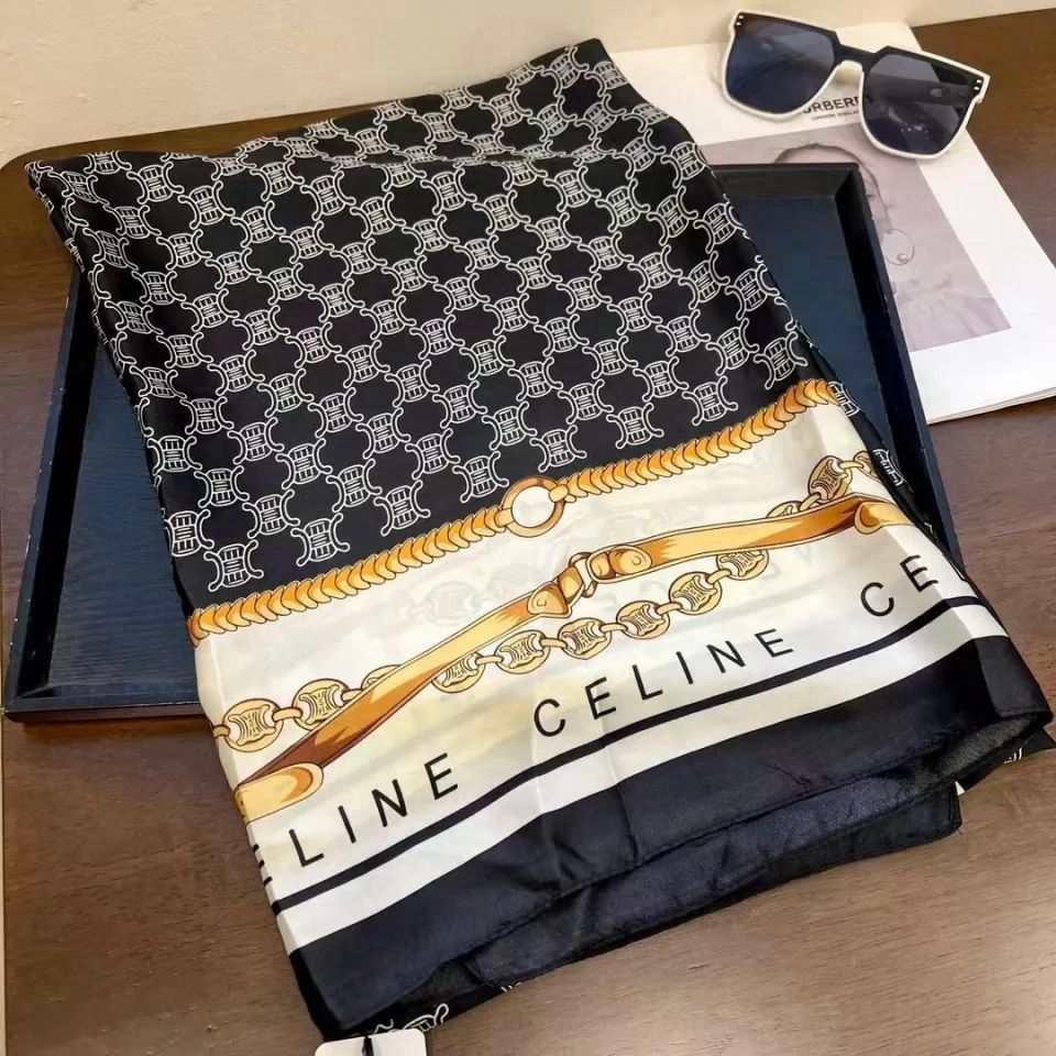 Luxury Brand Celine Black Print Silk Scarf