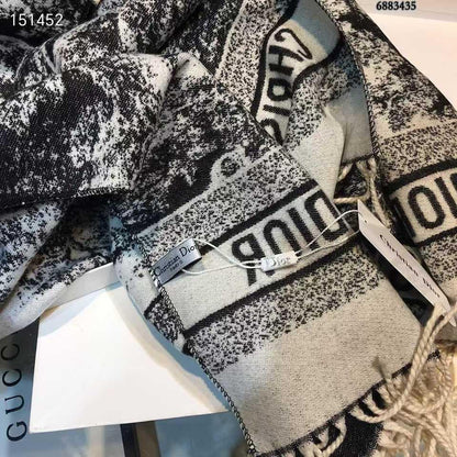 Monochrome Toile Luxe Fringe Scarf