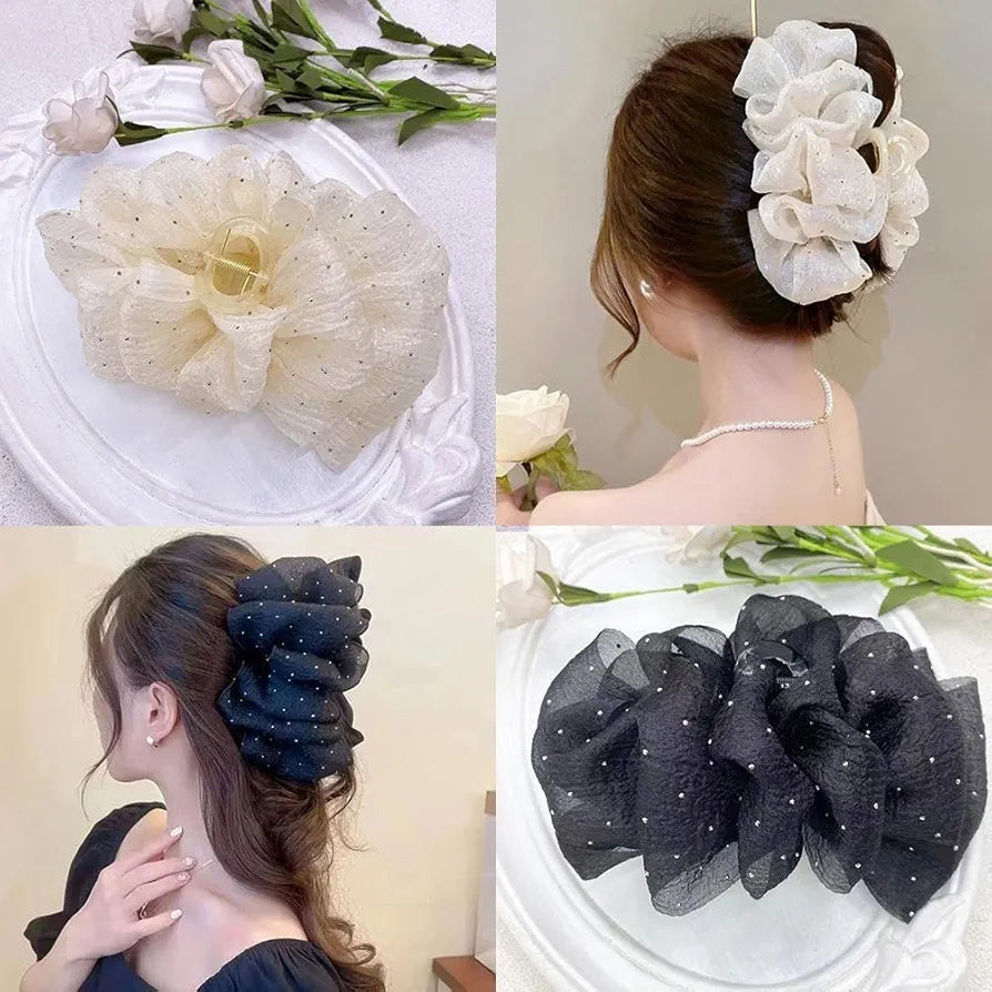 Chiffon Large C Mesh Bubble Hair Hair Bow Jaw Silk Clips