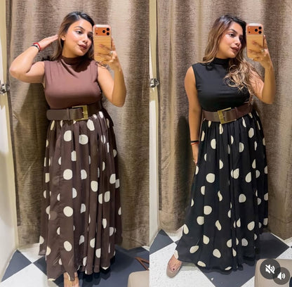 Polka Dot Belted Maxi Dress